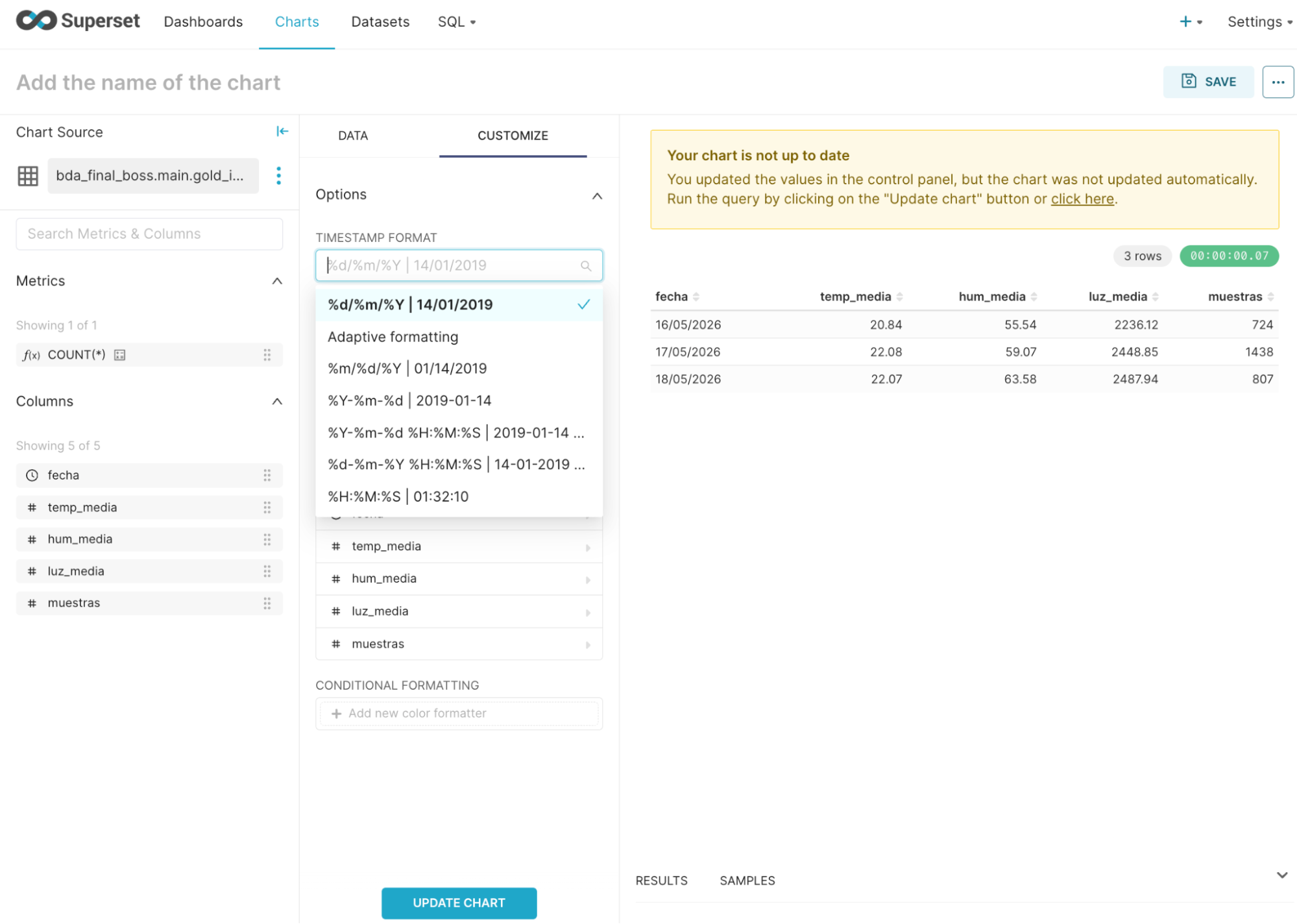 Configuración de métricas, dimensiones y agregaciones