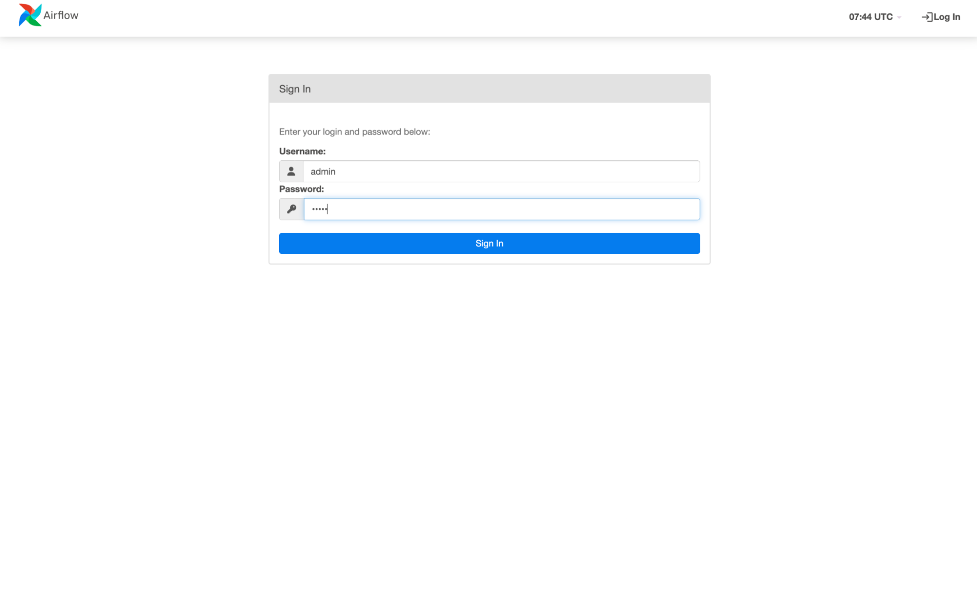 Acceso al entorno de orquestación mediante autenticación en Airflow